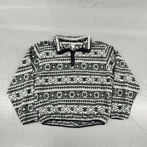 L.L.Bean Jacket Mens Large Gray Fair Isle Fleece Snap Pullover Pockets Outdoor